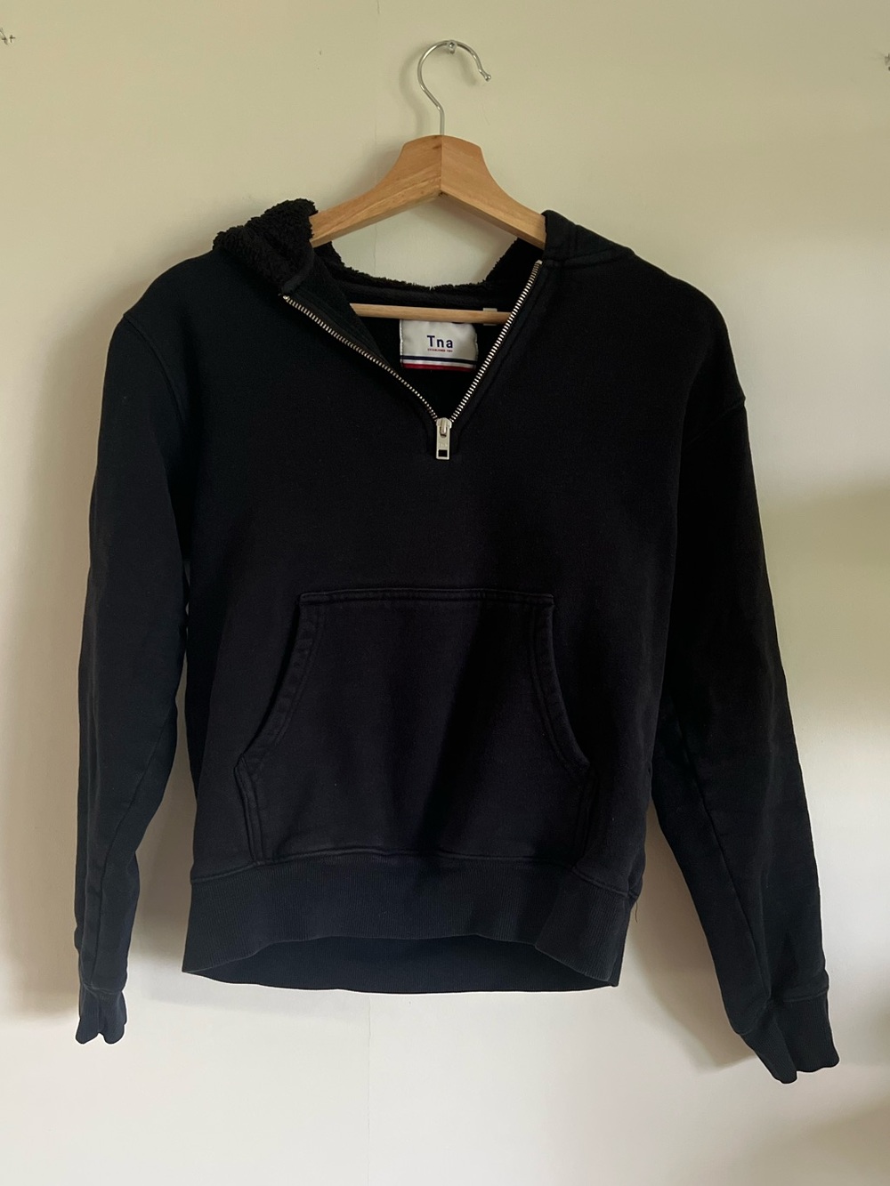 TNA Black Sherpa-Lined Quarter Zip Hoodie | XXS | Cozy Fleece